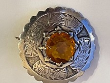 Antique Scottish Sterling Silver & Cairngorm Thistle Design Brooch, 16.1g (C334)