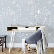 Botanical Floral Wallpaper Dusky Blue Butterflies World of Wallpaper AF0040