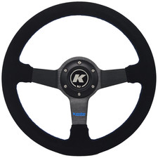 KODE-330mm Half Dish Suede Steering Wheel Blue Stitch Fit 6x70mm PCD Boss