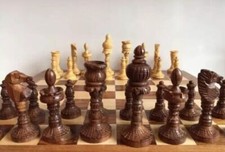 Large 14x14" Chess Set Storage Slots Hand carved Wooden Pawns Board Games