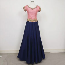 Indian Bridalwear Silk Anarkali Lehnga Choli Dress Peach Pink and Blue Size XS