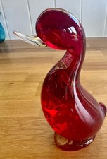 Whitefriars glass ruby bubbly Duck, designed by William Wilson, c1950s/60s.