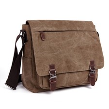 Men School Military Shoulder Bag Messenger bag Vintage Canvas Leather Satchel