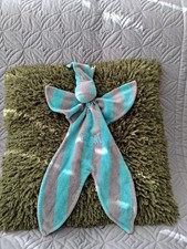 CUSKI GREEN & GREY BROWN STRIPED BABY TOWLING  COMFORTER BLANKIE VGUC DOUDOU 