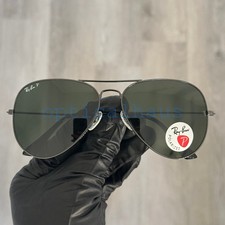 Ray Ban Aviator Gunmetal Classic Polarized Green Sunglasses RB3025 004/58 62 mm