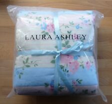 LAURA ASHLEY  Ivory Blue Pink Rose Floral Single Quilted Bedspread Cottage Core