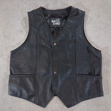 Vintage Real Leather Waistcoat Men XL Black Jacket Genuine Sleeveless Biker Vest