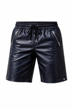 Men's Dark Blue Leather Shorts