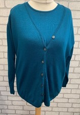 PETER HAHN LADIES JUMPER AND CARDIGAN SET PURE TASMANIAN WOOL TEAL SIZE 18CG C94