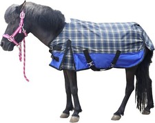 LEAFOREST 600 DENIER WATERPROOF SHETLAND RUG PONY /FOAL RUG IN BLUE CHECK 42IN