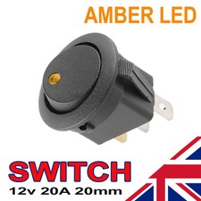 1 x Amber LED On/Off Black Round Rocker Switch Car Automotive 20mm SPST Boat