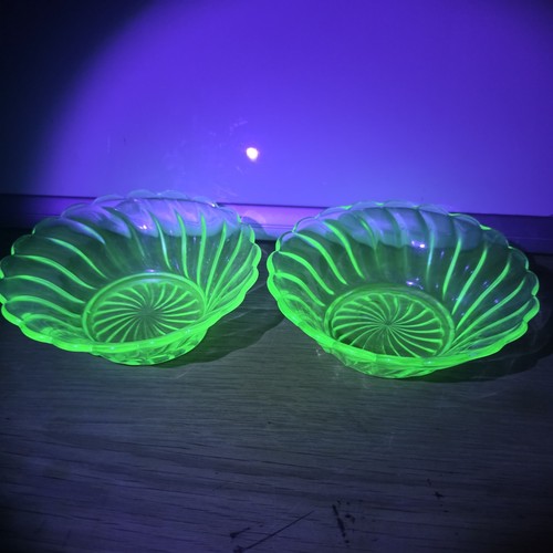 Pair uranium glass bowls - uranium,