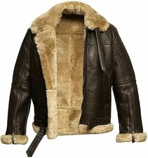 RAF B3 Men's Aviator Brown Shearling Pilot Flying Real Bomber Fur Leather Jacket