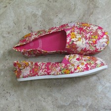 Miss Fiori bright pink floral fabric pull on ballet pumps uk 6 summer shoes