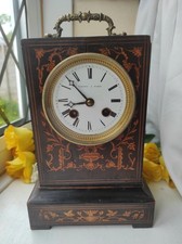 ANTIQUE FRENCH INLAID CAMPAIGN SILK SUSPENSION MANTEL CLOCK c1850 TLC