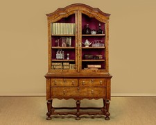 Antique Dutch Burr Walnut Display Cabinet on Stand c.1890