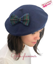 Scottish Tartan Hunting Stewart Navy Blue Beret Hat Burns Night Black Watch Kilt