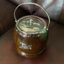 Vintage Tea Caddy - 1950s Wooden Barrel / Lid / Handle/ Great For Loose Tea Ex/c
