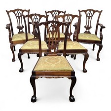 Antique style Good Quality set of Chippendale x 6 carved kitchen / dining chairs