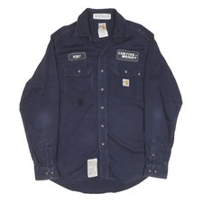CARHARTT Mens Navy Blue Work Shirt S Cotton Long Sleeve Casual Utility