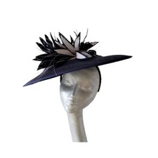 Finesse 2 Large oval Sinamay feather fascinator/hatinator Navy & Clover ASCOT