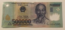 500,000 Vietnam Dong. 1 x 500000 Genuine, Polymer, Circulated Bank Note. 