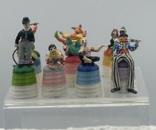 Vintage English 10PC Hand Painted Pewter Cavalcade Of Clowns Thimbles