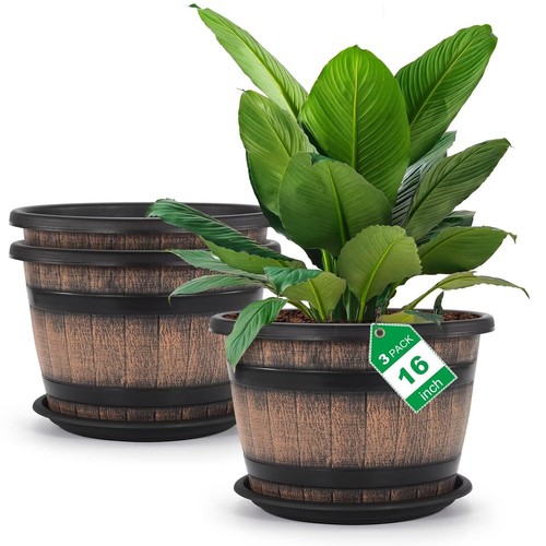 Brown plastic whiskey barrel - brown,