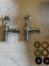 Large Antique Taps, enamel caps, Victorian Vintage Old Sink Basin Bath Chrome