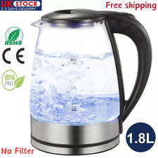 1.8L Electric Kettle Glass 360 Blue LED Illuminated Portable Jug 1500W UK Stock