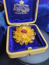 Elegant Vintage Natural Baltic Amber Flower Pendant/Brooch 