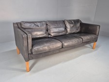 Vintage Danish 3 Seat Black Leather Sofa Borge Mogensen Shape 1970s EB9967 M3SS