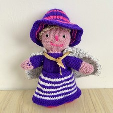 Vintage Knitted Witch Hand Made Doll Plush Ornament Cape Scarecrow Halloween