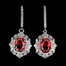Silver Earrings Red Topaz