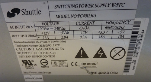Shuttle model pc40i2503 20 - pc40i2503,