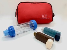 ICE Medical Red Inhaler Medication Bag - Epipen, Spacer, Plane Travel Asthma