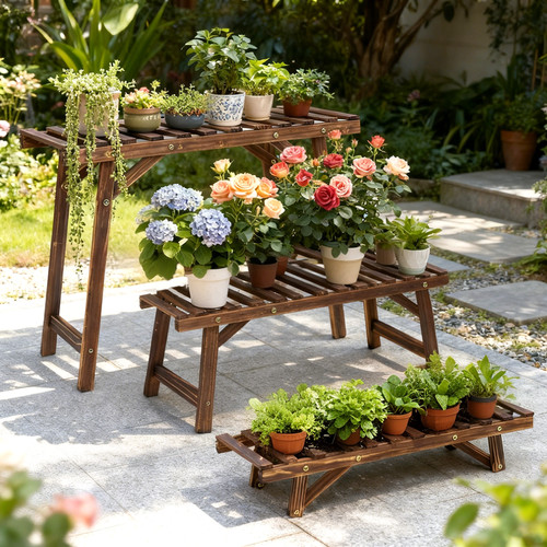 3tier ladder wood plant - 3tier,
