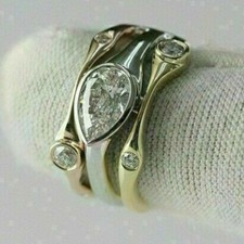 2Ct Pear Cut VVS1 Diamond Split Shank Engagement Ring 14K Three-Tone Gold Finish