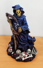 Rare Grim Reaper with Scythe Figurine on Skulls Gothic Fantasy Ornament 9 Inch