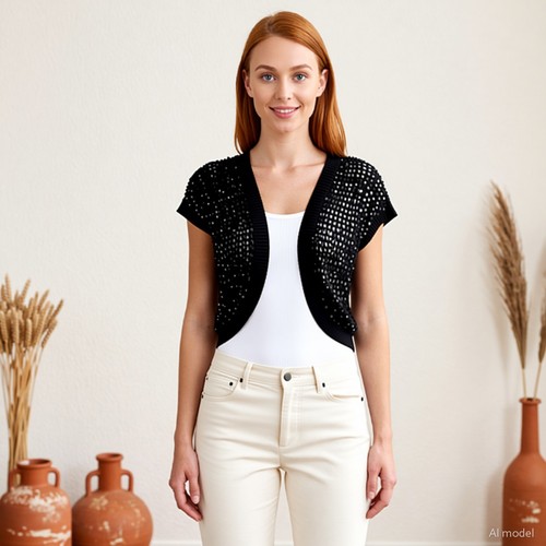 Glam party cardigan black - black, open