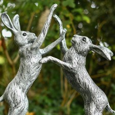 Pewter Boxing Hares Sculpture