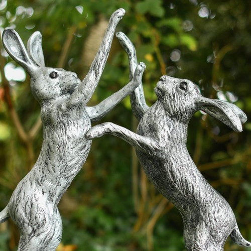 Pewter boxing hares sculpture - pewter,