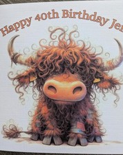 Handmade Personalized Scruffy Highland Cow / Bull Birthday Card