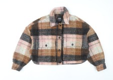 Zara Womens Multicoloured Plaid Cropped Wool Jacket Size S