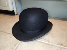 Vintage Dunn & Co. Black Bowler Hat Long Coal Made in England Size 6 3/4 Small