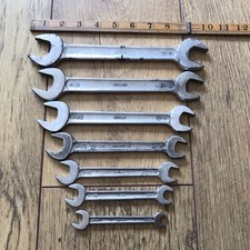 7 Vintage Superslim England Chrome Whitworth Spanners 9/16"W to 1/8"W.