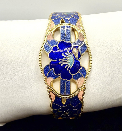 Blue enamel floral hinged - enamel,