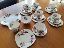 Windsor roses bone china 6 piece tea set with square tea plates and cake plate