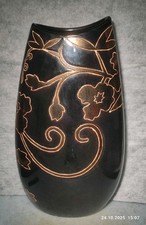 Large Heavy BRONZE Floral Pattern Ceramic Black Vase HandMade 36cm 2.4kg 