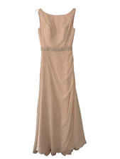 TRUE BRIDE BRIDESMAID DRESS 8 Chiffon High neck Straight PEACH beaded belt drape